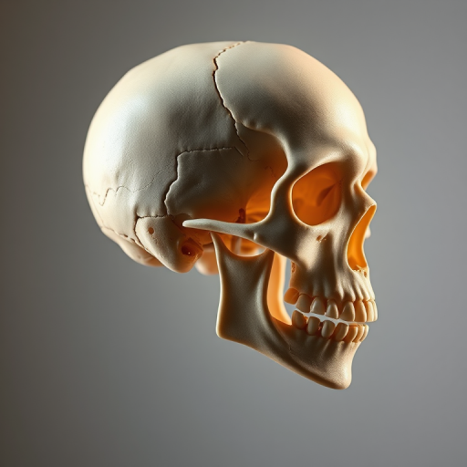 Create a high-resolution, side view illustration of a human skull labeled with sutures, using a Canon EOS R5 camera, 50mm lens, f/8 aperture, ISO 100, with a soft focus background to enhance details on the skull and sutures.
