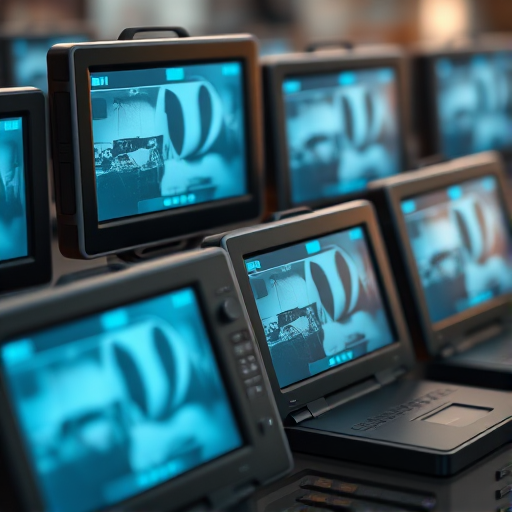 Create a high-resolution digital illustration of multiple electronic devices displaying a similar image on their screens, capturing a close-up shot with a shallow depth of field, using a DSLR camera set to f/2.8, ISO 100, and a focal length of 50mm in natural lighting.