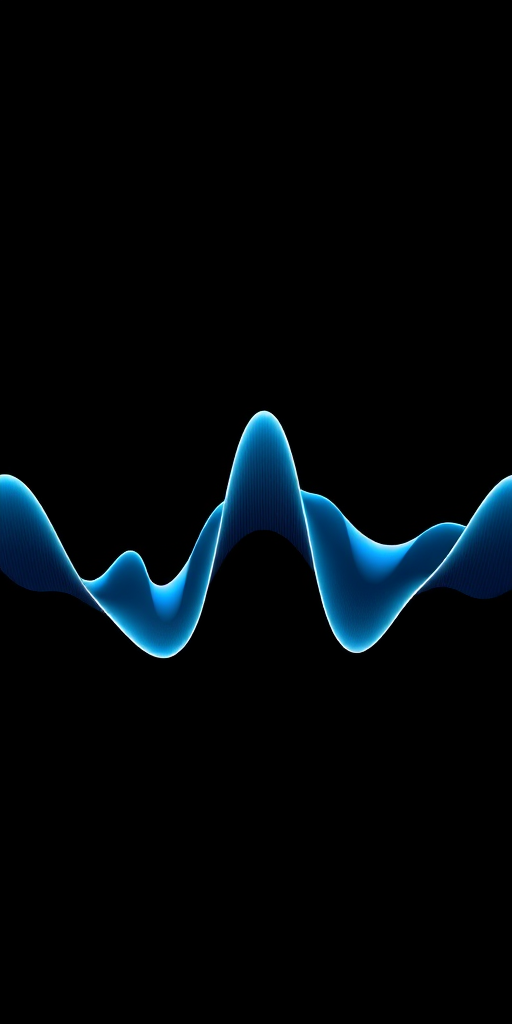 Generate a visually striking abstract soundwave art piece featuring smooth, flowing peaks and valleys in shades of blue and white against a dark background, captured using a Canon EOS R5 with a 50mm f/1.2 lens, ISO 100, aperture set to f/8, and a shutter speed of 1/125s, framed in a symmetrical composition with a focus on depth and texture.