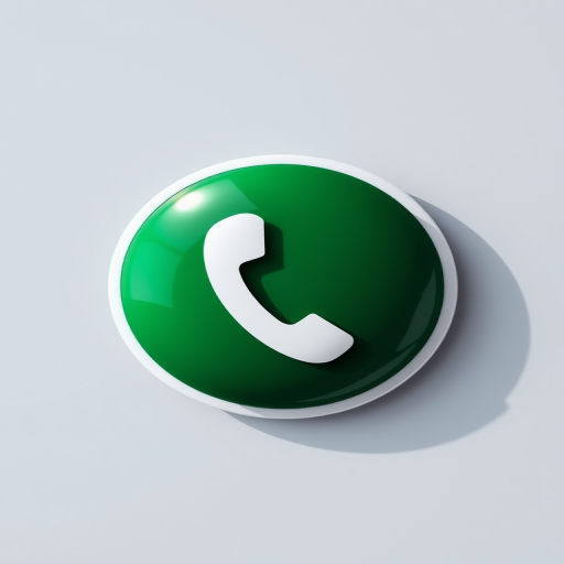 Generate an image of a green circular logo with a white telephone receiver symbol inside, using a DSLR camera, f/1.8 aperture, 50mm lens, top-down view, with soft natural lighting to enhance clarity and detail.