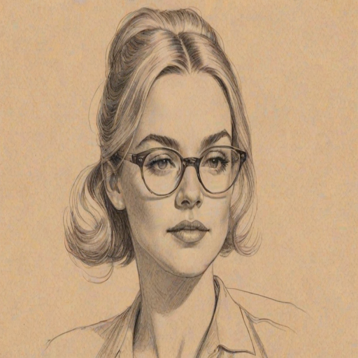 Graceful Brandy Ledford, pencil sketch, portrait of Alluring woman 1921s in glasses, hair style beatnik, outline, clear lines, fine lines, 8k