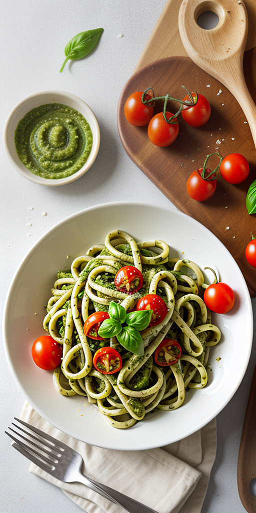 pesto pasta with cherry tomatoes
