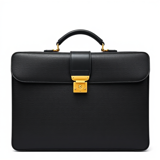 Create a high-resolution vector image of a classic black briefcase with a gold clasp, shot with a Canon EOS R5 at f/8, 1/125 sec, ISO 100, in soft diffused lighting to enhance details and texture, with a clean white background for contrast.