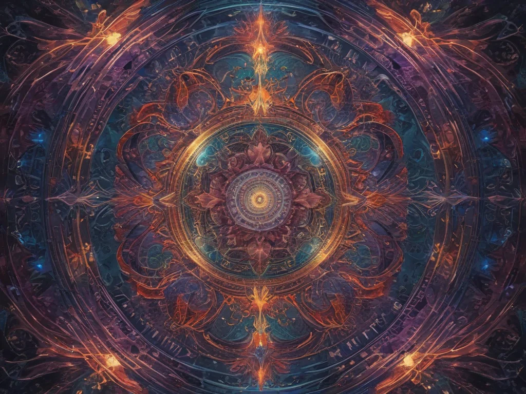 Intricate Mandala Design with Vibrant Colors and Cosmic Patterns