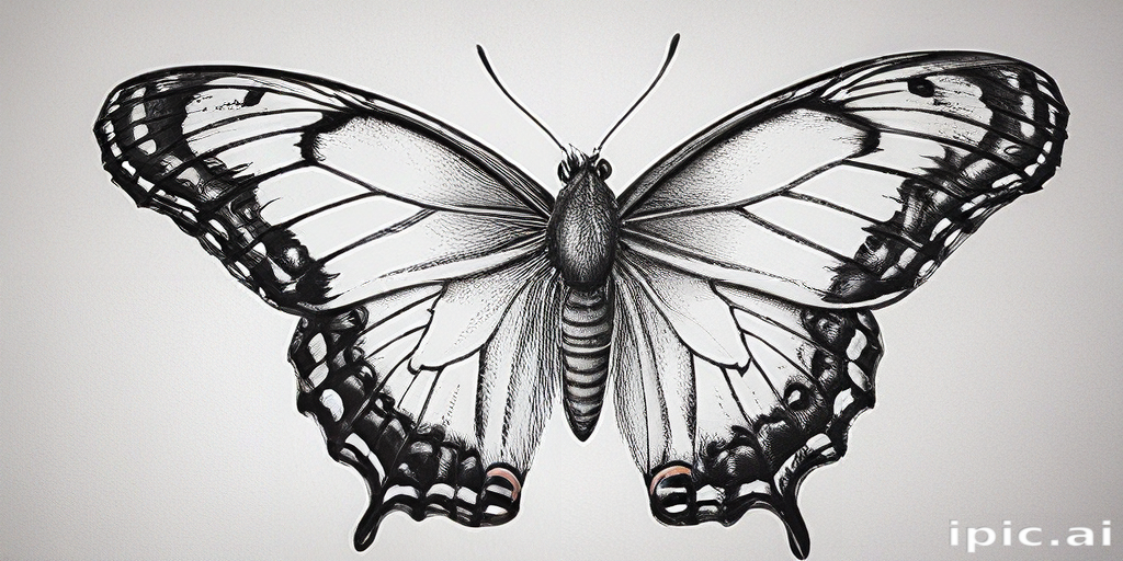 Intricate Black and White Illustration of a Majestic Butterfly Design