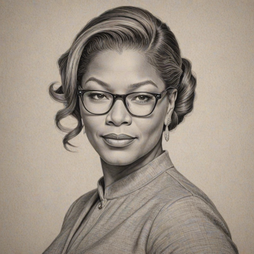 Pleasing Queen Latifah, pencil sketch, portrait of Fetching woman 1950s in glasses, hair style beatnik, outline, clear lines, fine lines, 8k