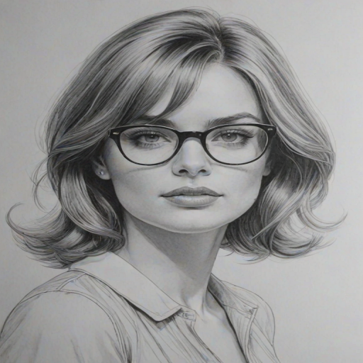 Superb Eden Brolin, pencil sketch, portrait of Stunning woman 1965s in glasses, hair style beatnik, outline, clear lines, fine lines, 8k