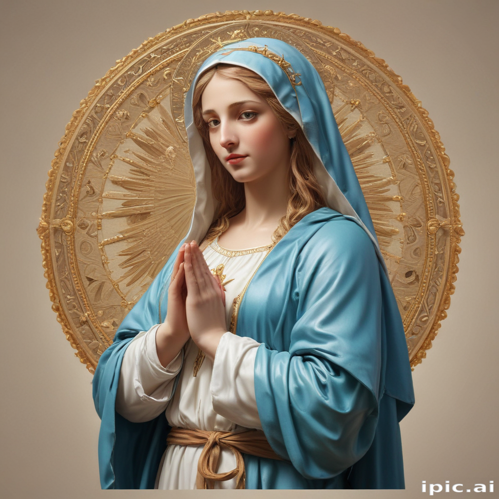 A Serene Portrait of the Virgin Mary with a Radiant Halo.