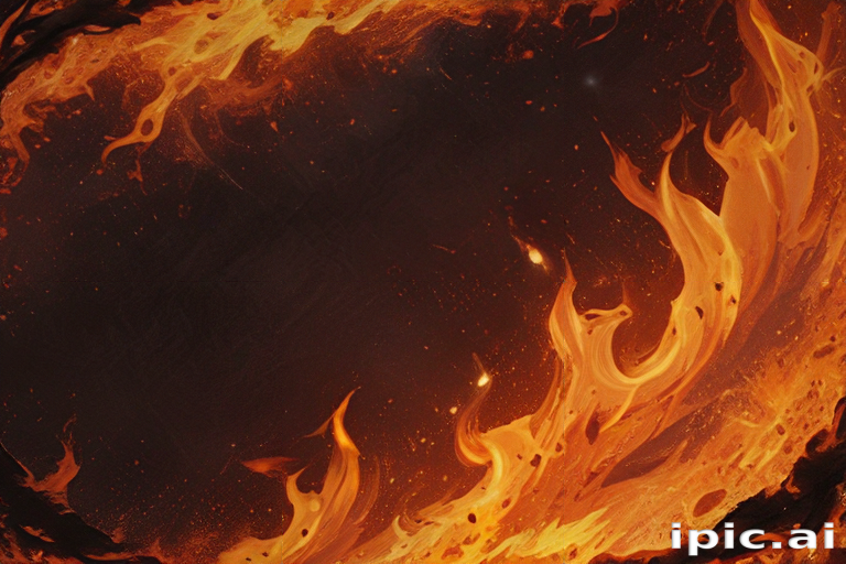 Dynamic Flames Dancing Vividly in a Dark Circular Background of Fire