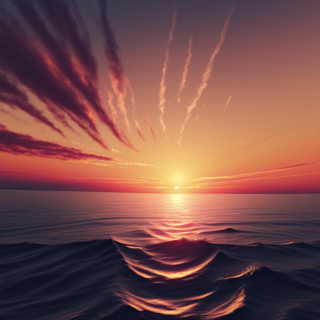 Tranquil Sunset Over the Ocean with Vibrant Waves and Clouds
