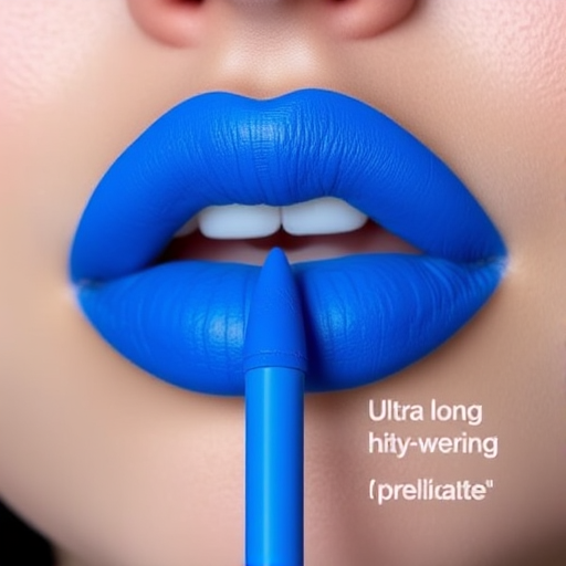Electric blue matte liquid lipstick named "Sapphire Surge" with a ultra-long-wearing formula and a precise applicator for sharp, defined edges