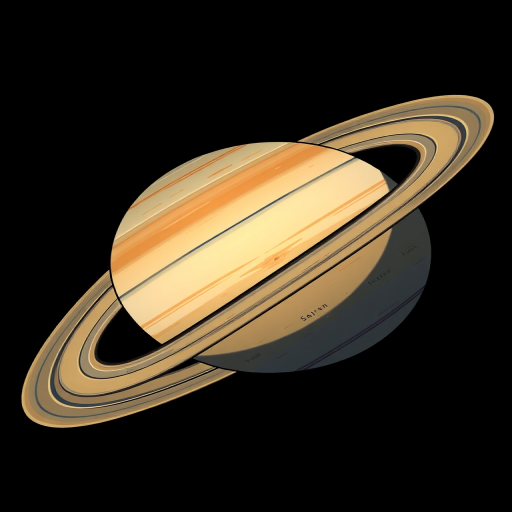 Create a detailed illustration of Saturn with its iconic rings, using a 50mm lens, f/8 aperture, ISO 200, from a slightly angled perspective to emphasize depth and texture, in a digital art style for high-quality resolution.