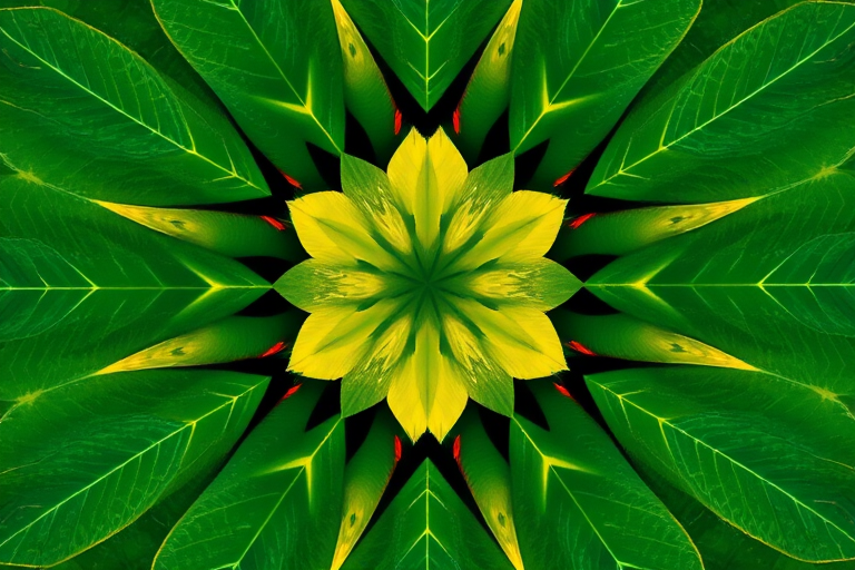 Create a high-resolution image of abstract symmetrical patterns resembling leaves and shapes, captured with a DSLR camera at f/2.8, ISO 100, 50mm lens, top-down view, using a soft focus style for an artistic effect.