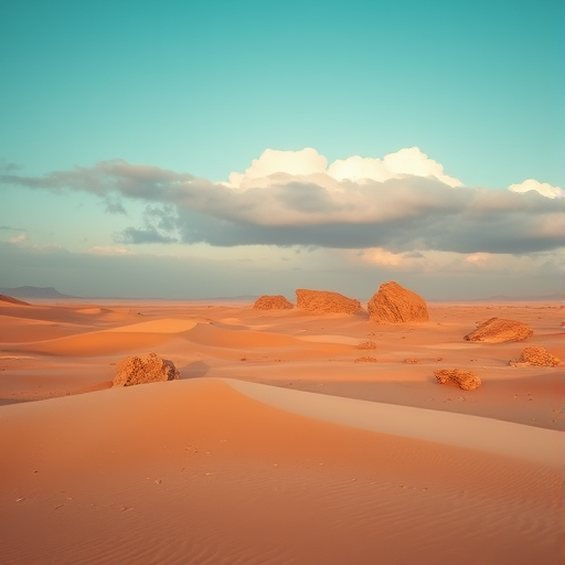 desert landscape at dawn with soft light illuminating sandy dunes and scattered boulders, clouds rolling in the background, use a Canon EOS R5 with a 24-70mm f/2.8 lens, aperture f/8, ISO 100, shutter speed 1/125s, focus on foreground details and a wide-angle view to capture the expansive scene