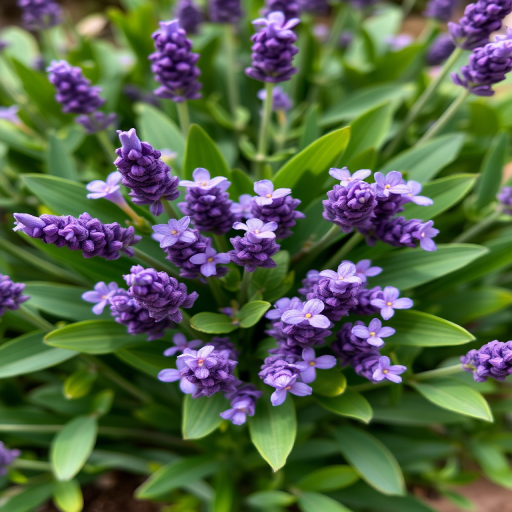 Create an image of a heart-shaped arrangement of lavender flowers with lush green leaves, focus on vibrant colors and intricate details, taken with a DSLR camera using a 50mm lens at f/2.8 aperture, ISO 100, and natural lighting for enhanced clarity and depth.
