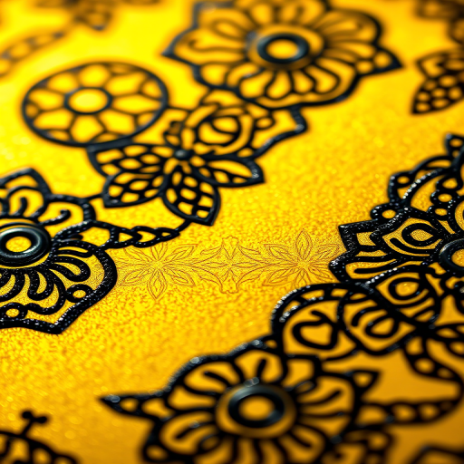 high-resolution macro shot of intricate black line art mandala patterns on a glossy gold background, using a Canon EOS R5 camera, 50mm lens at f/2.8, ISO 100, natural lighting for enhanced details and color saturation.