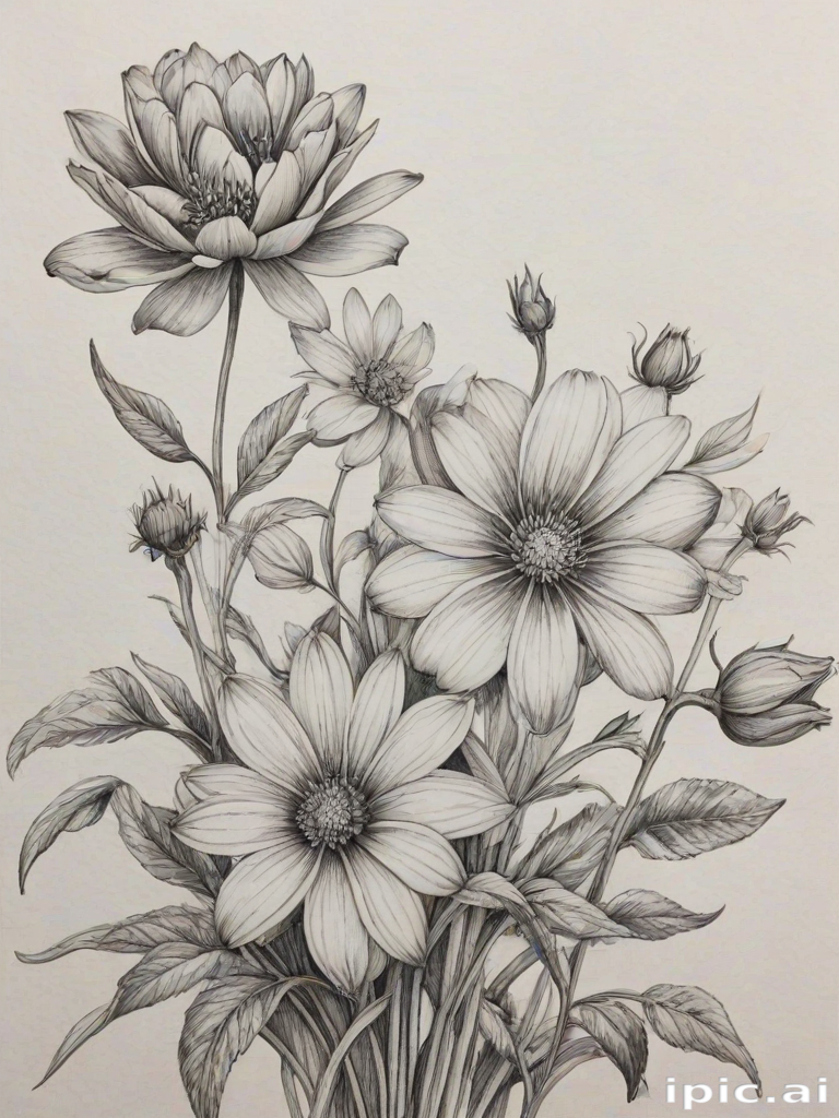 pencil drawn flowers