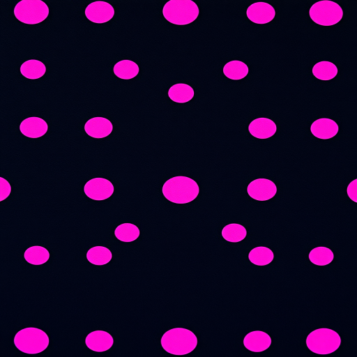create an image of a repeating pattern of bright pink polka dots on a dark background using a DSLR camera with a wide aperture f/2.8, 50mm lens, shot in macro mode to capture texture detail, in high resolution for enhanced image quality