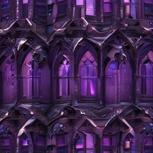 Intricate Architectural Design Featuring Purple Illuminated Windows and ...