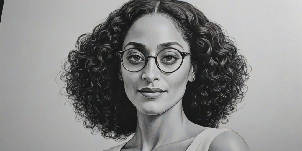 Graceful Tracee Ellis Ross, pencil sketch, portrait of Stunning woman 1922s in glasses, hair style beatnik, outline, clear lines, fine lines, 8k