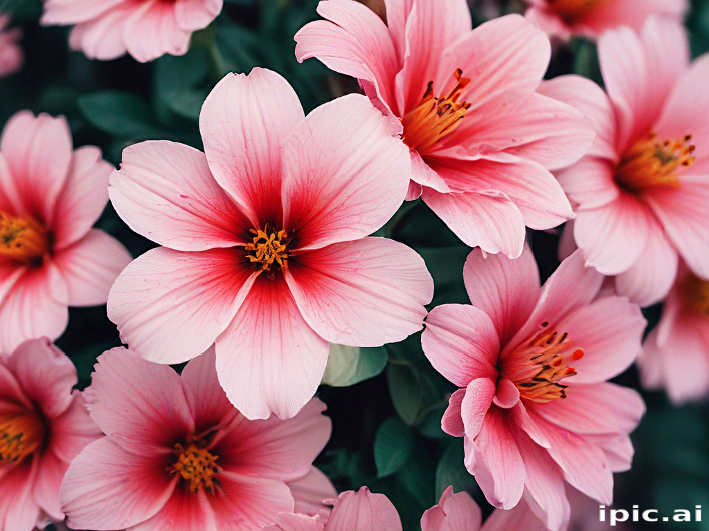 Beautiful Pink Flowers Blooming Together in a Lush Garden Setting