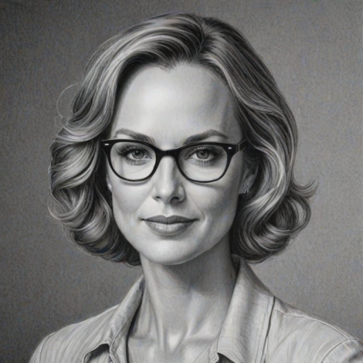 Gorgeous Melora Hardin, pencil sketch, portrait of Delightful woman 1934s in glasses, hair style beatnik, outline, clear lines, fine lines, 8k