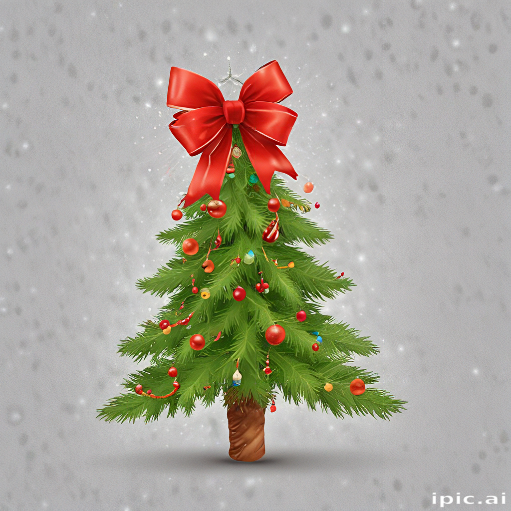 Festively Decorated Christmas Tree with Bright Ornaments and a Large Bow