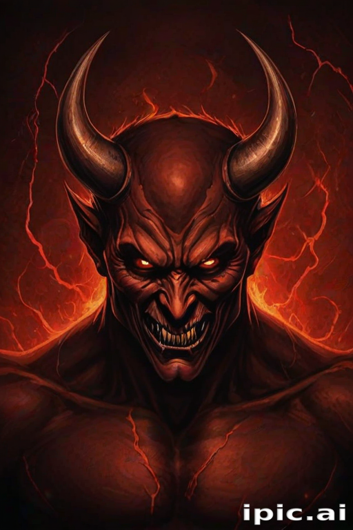 Intense Portrait of a Malevolent Demon Surrounded by Fiery Flames and ...