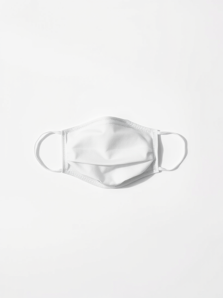 Generate a high-resolution image of a minimalist mask design on a plain background, shot with a Canon EOS R5 at f/2.8, ISO 100, 50mm lens, in portrait orientation, using natural lighting and a shallow depth of field.