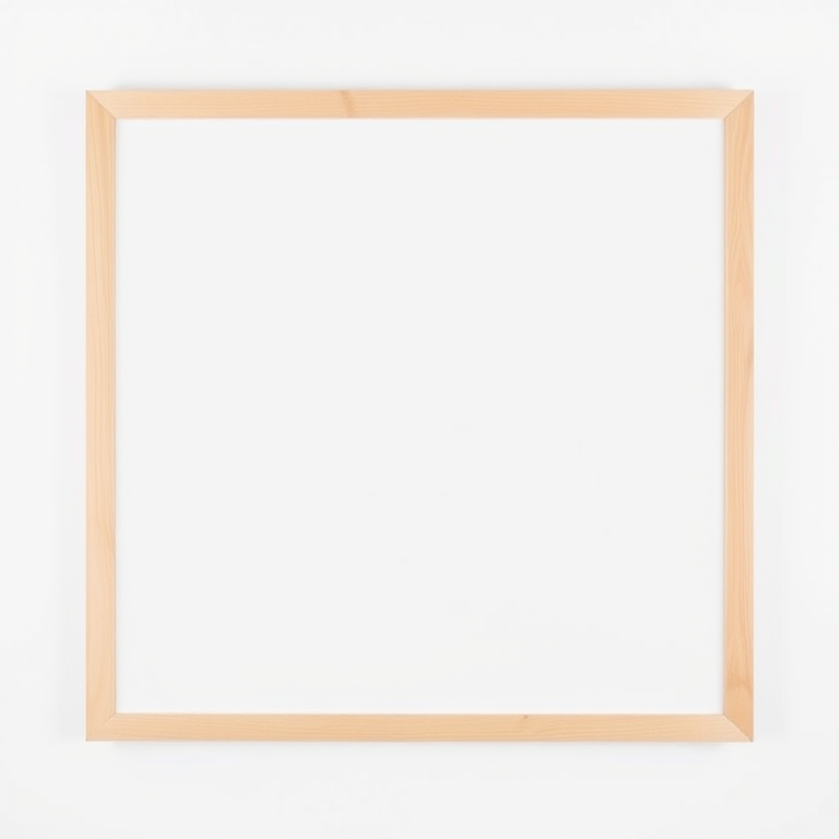 Create a high-resolution image of a blank whiteboard framed in light wood, captured with a DSLR camera, aperture set to f/2.8, shutter speed 1/100 sec, ISO 100, in a bright, evenly lit environment, centered and symmetrical view, top-down perspective.
