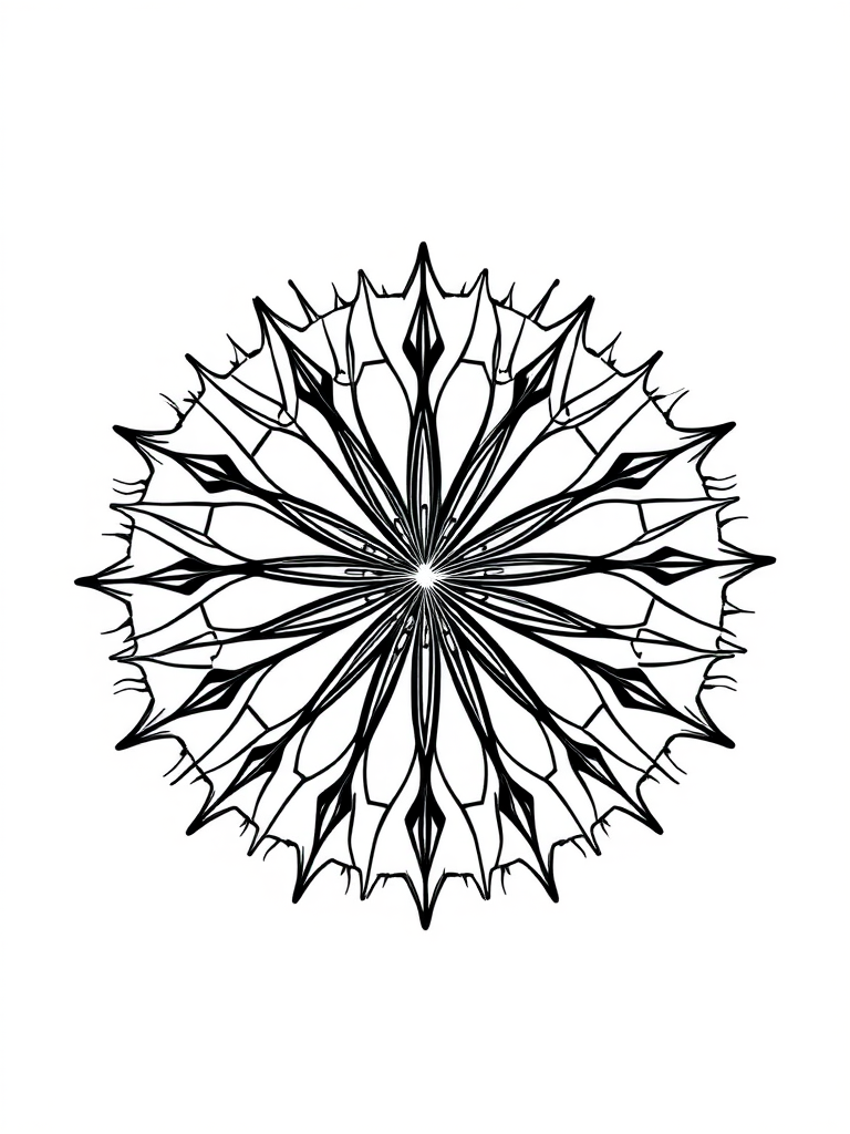 create a high-resolution line art design of a symmetrical star pattern in a circular format, sharp black lines on a white background, using a DSLR camera with a 50mm lens, aperture f/8, ISO 100, natural lighting for clarity and detail