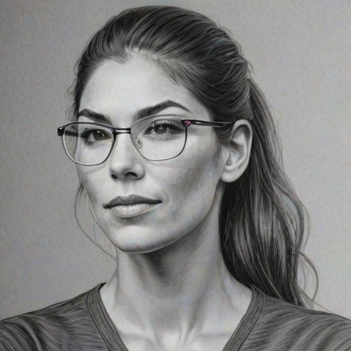 Magnificent Hope Solo, pencil sketch, portrait of Charming woman 1979s in glasses, hair style beatnik, outline, clear lines, fine lines, 8k