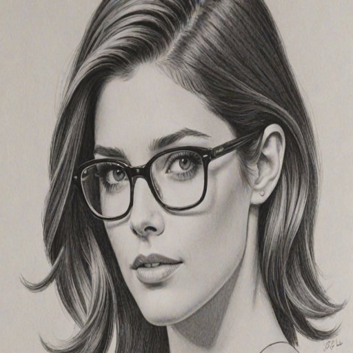 Delightful Ashley Greene, pencil sketch, portrait of Bewitching woman 1958s in glasses, hair style beatnik, outline, clear lines, fine lines, 8k