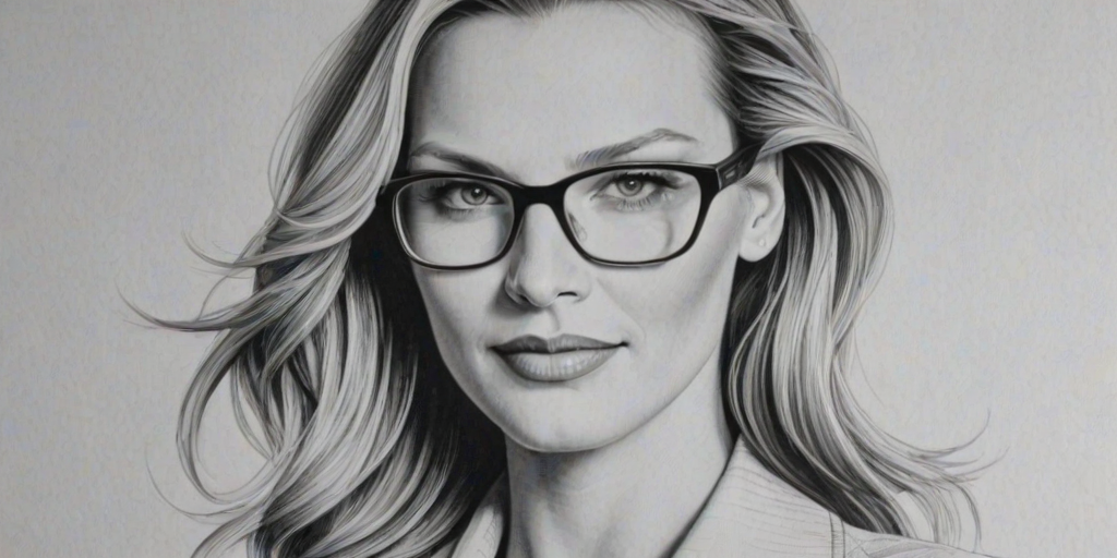 Wonderful Natasha Henstridge, pencil sketch, portrait of Enticing woman 1979s in glasses, hair style beatnik, outline, clear lines, fine lines, 8k