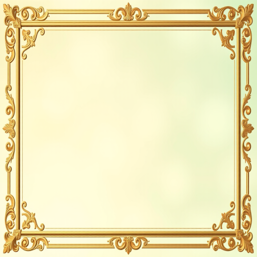 Create a high-resolution image of an elegant, soft-focus background with a subtle gradient from light cream to pale green, framed with ornate golden borders, shot with a DSLR camera at f/2.8 aperture, ISO 100, 50mm lens, in portrait orientation, using a softbox for even lighting.