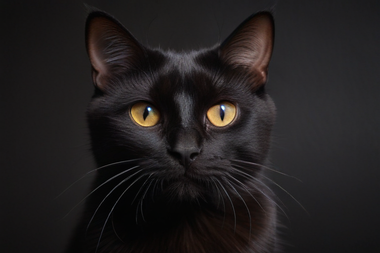 Close-Up Portrait of a Majestic Black Cat with Striking Yellow Eyes