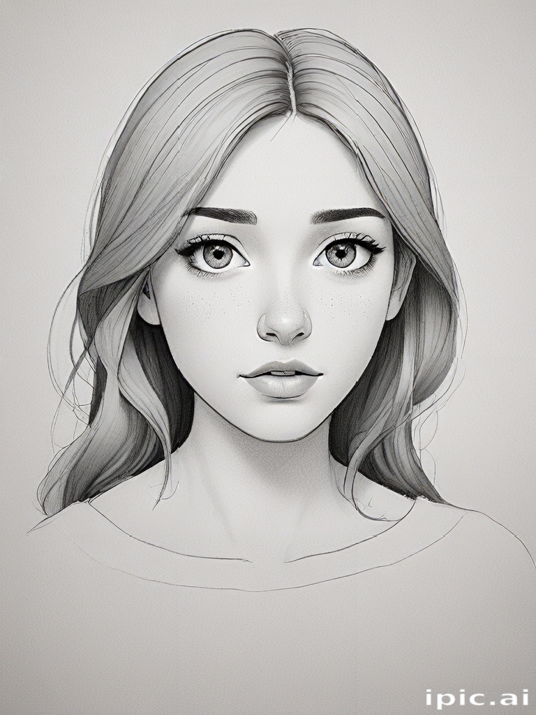 Portrait of a Young Woman with Long Hair and Expressive Features
