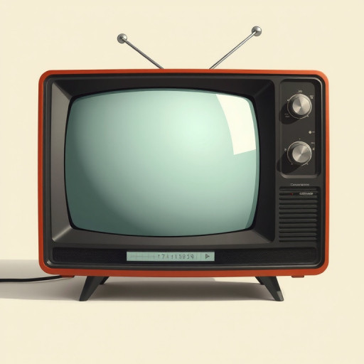 Create a high-resolution illustration of a vintage television set against a plain background, using a DSLR camera with a 50mm lens, aperture set at f/2.8, ISO 100, shot in soft natural light from a frontal view to emphasize details and textures.