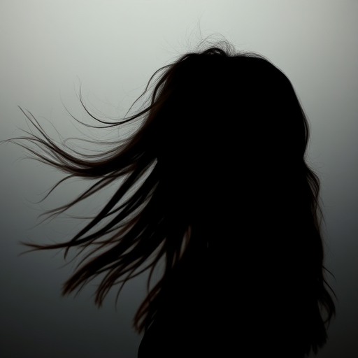 Create a silhouette of a woman with long, flowing hair in a minimalist style, captured with a Canon EOS R5 at f/1.8, ISO 100, 50mm lens, using a soft focus effect to enhance the artistic quality.