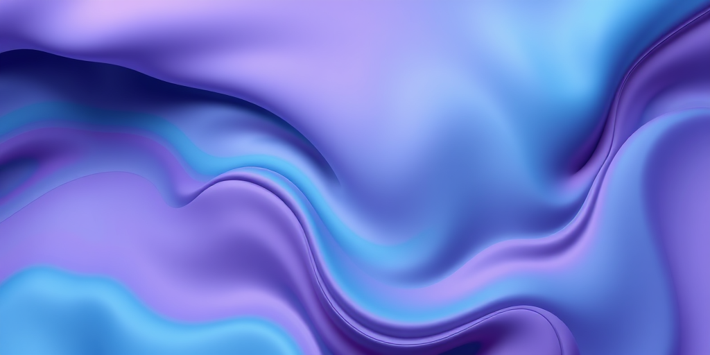 Create an abstract image of fluid, wavy shapes in teal and purple with a smooth gradient, high resolution 4K, focus mode: macro, aperture f/2.8, shutter speed 1/60s, ISO 100, captured with a DSLR camera from a top-down view.