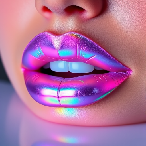 Holographic "Prism Power" lip gloss with color-shifting pigments, delivering a mesmerizing rainbow effect and ultra-reflective shine