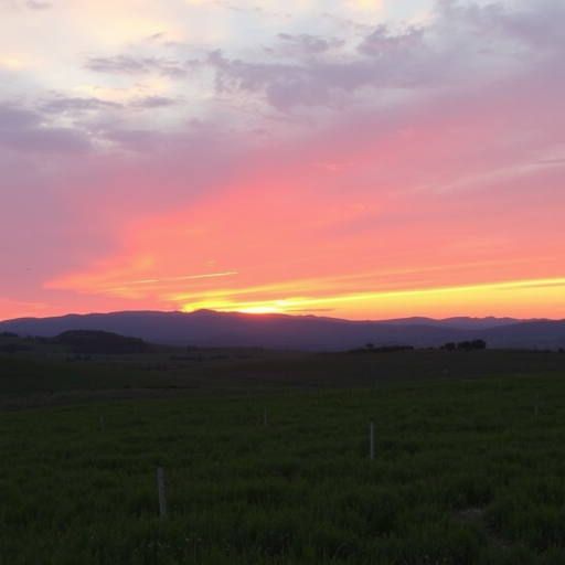 Generate a high-resolution image of a serene landscape at sunset with vivid colors, using a DSLR camera with a 24mm lens, aperture set to f/8 for sharpness, ISO 100 for clarity, and a shutter speed of 1/125 seconds, capturing a wide-angle view to emphasize depth and beauty.