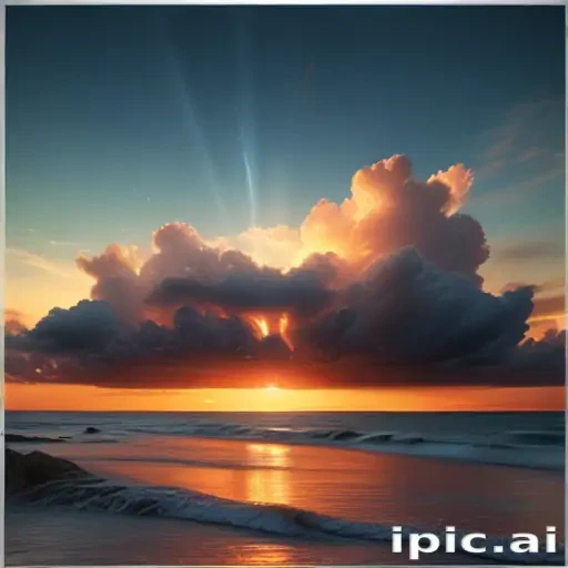 Stunning Sunset Over Ocean with Dramatic Clouds and Reflective Waves