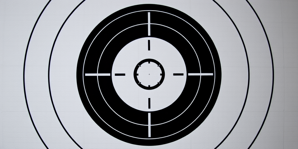 Create a high-resolution image of a target symbol with clear lines and circles, using a DSLR camera at f/5.6 aperture, ISO 100, 1/200s shutter speed, shot from a straight-on view with a studio lighting setup.