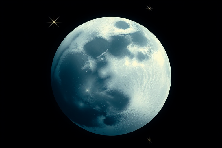 Generate a high-resolution illustration of a stylized moon with intricate surface details and starbursts, using a DSLR camera with a focal length of 50mm, aperture set to f/8 for depth of field, and ISO 200 to enhance clarity.