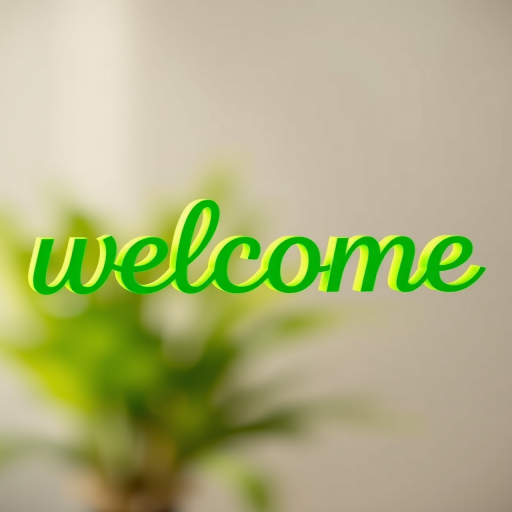 3D green "welcome" text on a transparent background, Canon EOS R5, 35mm lens, f/2.8 aperture, ISO 100, soft focus background.