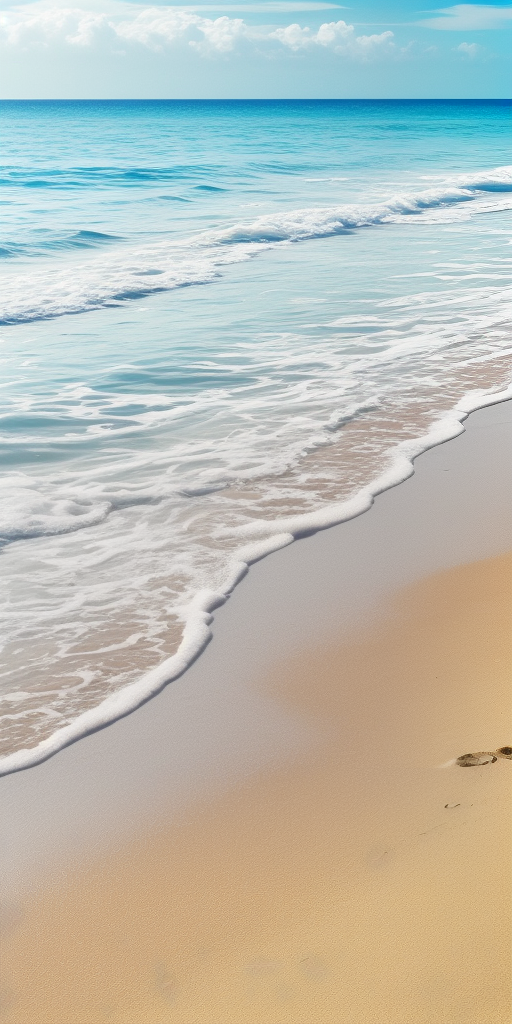 Tranquil Coastal Scene with Gentle Waves Lapping on Golden Sand Beach