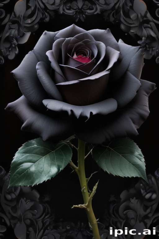 Elegant Black Rose Surrounded by Intricate Dark Floral Background Design