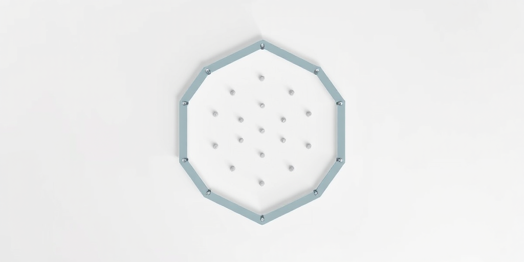 Create a high-resolution vector illustration of a hexagonal structure arranged in three vertical columns, using a Canon EOS R5 camera with a 50mm f/1.2 lens, aperture set to f/8, ISO at 100, in a bright and even studio lighting setup, top-down view for clarity and detail.