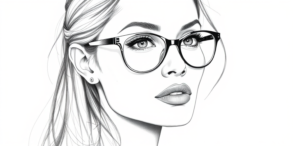 Beautiful Angelina Jolie, pencil sketch, portrait of beautiful woman 60s in glasses, hair style beatnik, outline, clear lines, fine lines, 8k
